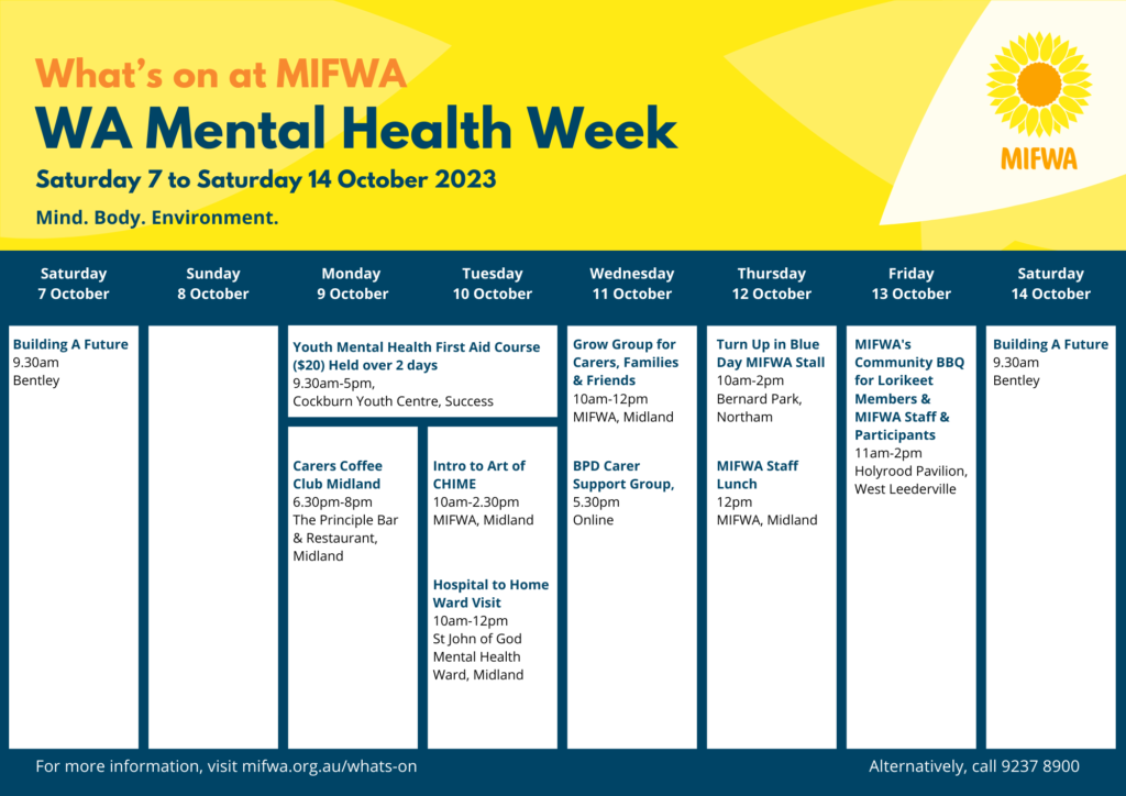 MIFWA Mental Health Week 2023 Calendar