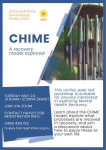 CHIME poster Schizophrenia Awareness Week 2022 free online workshop