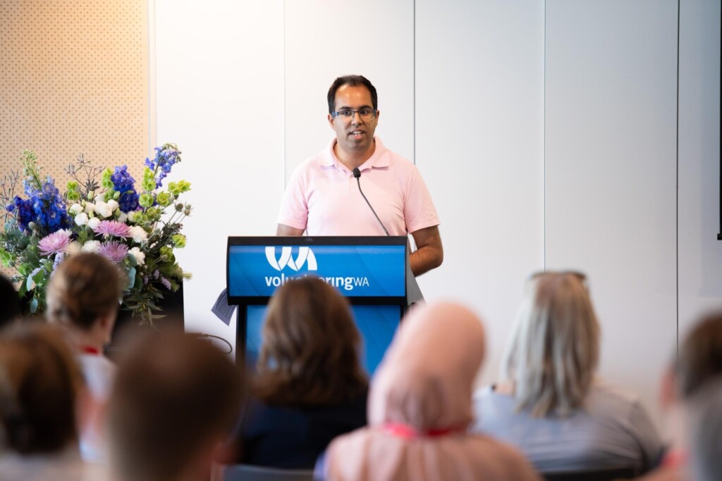 Glenn Pickett Award winner Rahul presenting at the Volunteering WA Conference