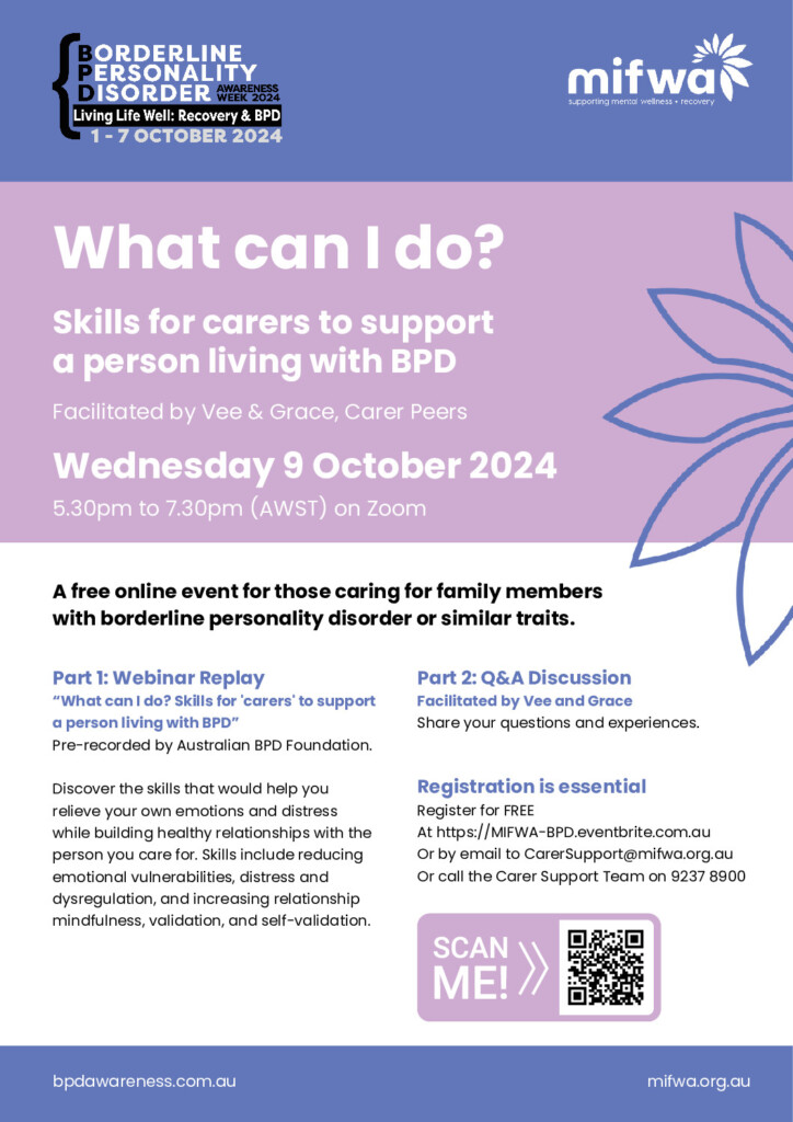 What can I do – Skills for carers to support a person living with BPD – MIFWA