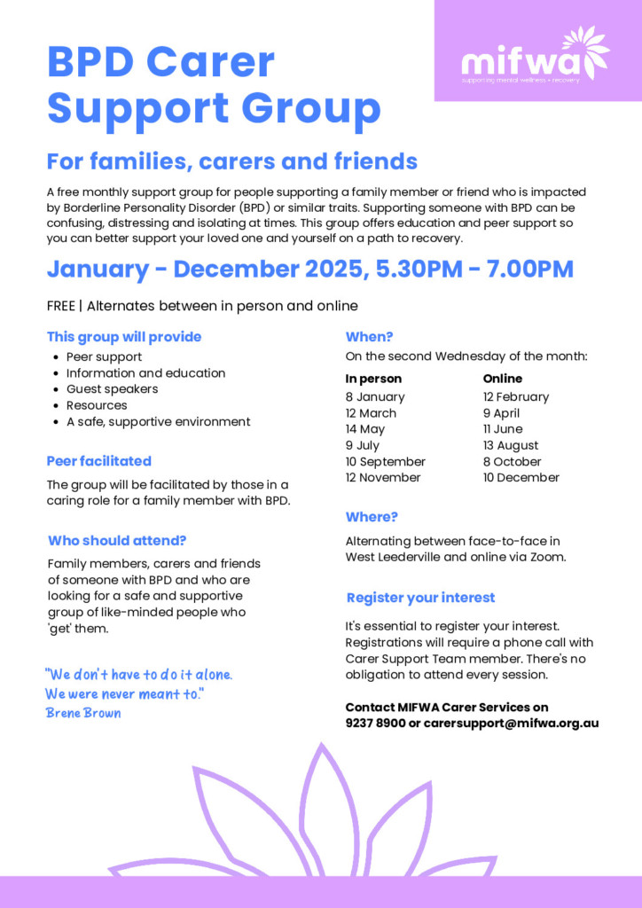 BPD Support Group Flyer & Guidelines
