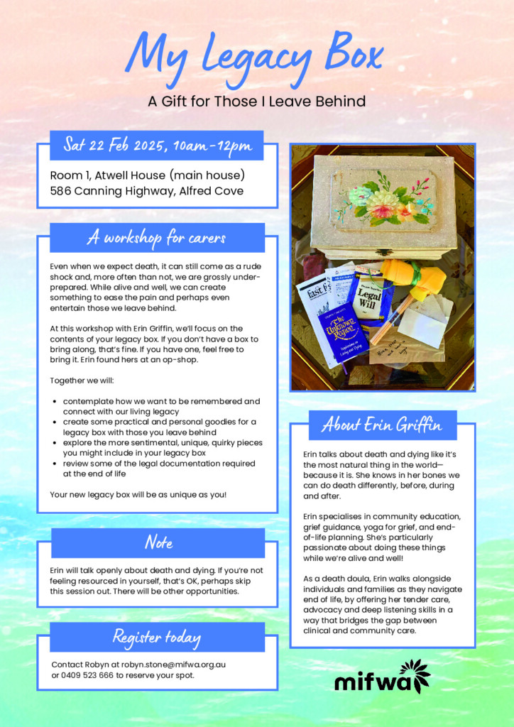 MIFWA Legacy Box Workshop for Carers