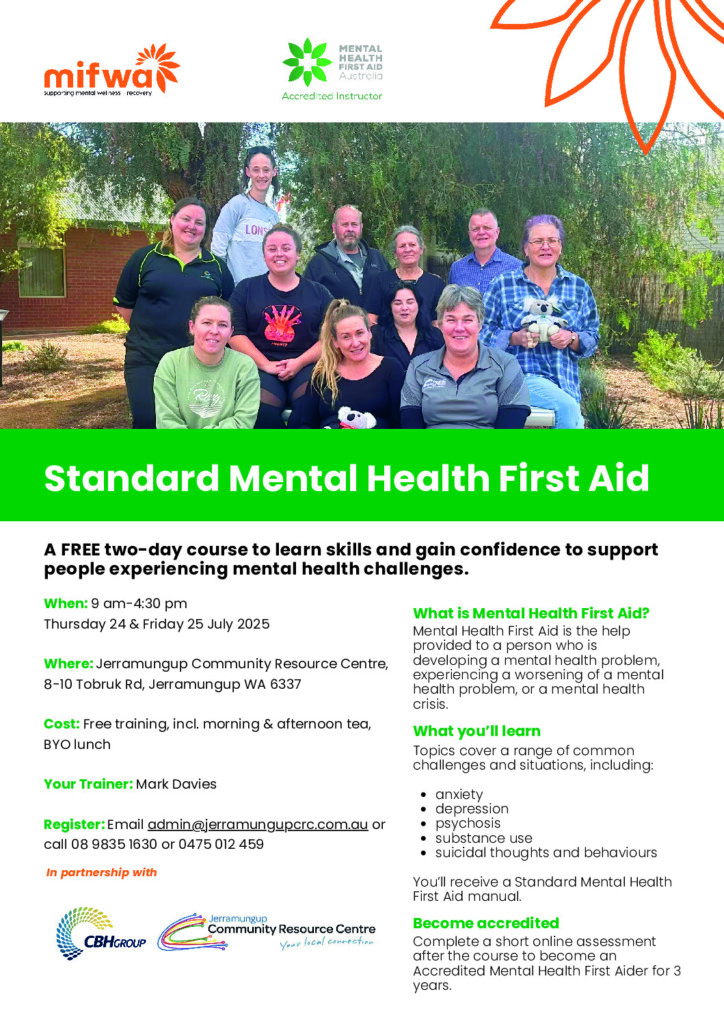 Download the Standard Mental Health First Aid Jerramungup flyer