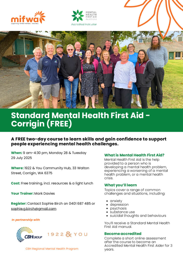 Download the Standard Mental Health First Aid Corrigin flyer